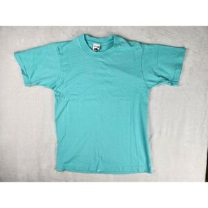 Vintage Blank Teal Green Fruit Of The Loom Single Stitch T Shirt Size Medium